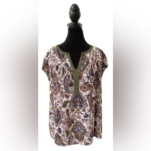 DR2: Peasant Green Earth Tones Pattern Blouse